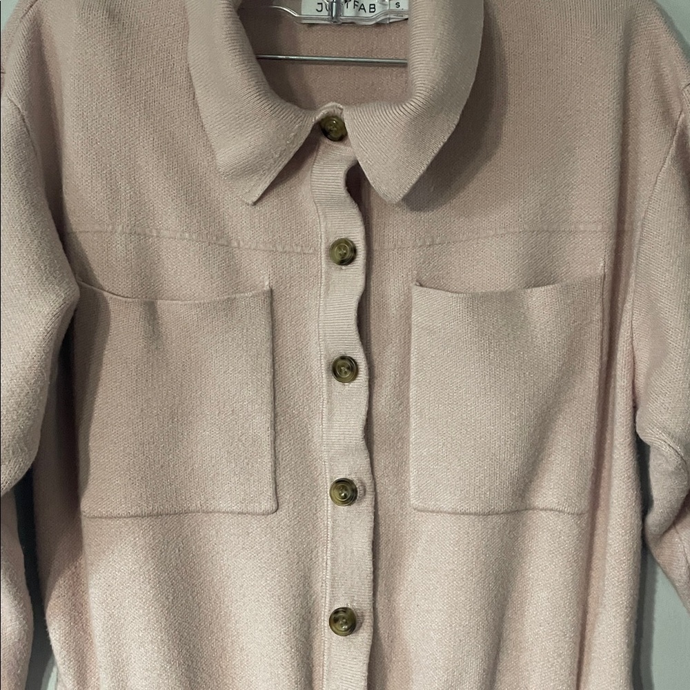 JustFab Blush Long Sleeve Button-Down romper - Picture 4 of 8
